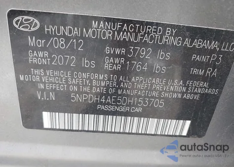 2013 Hyundai Elantra Gls from USA, damaged, VIN 5NPDH4AE5DH153705